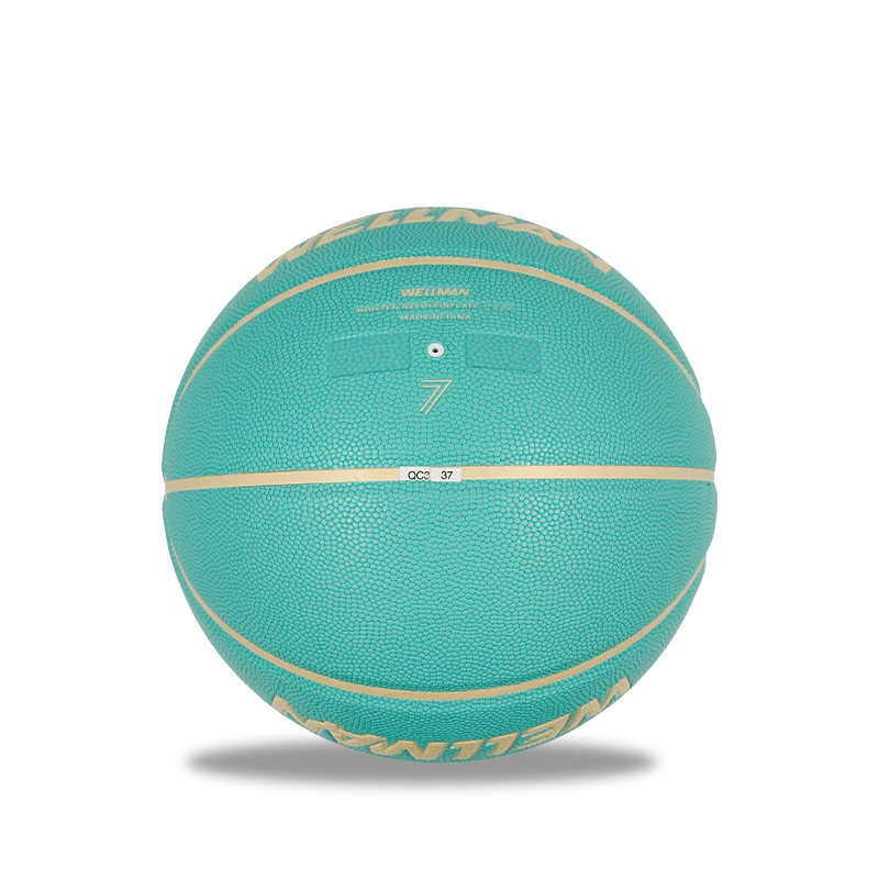 Pelota de baloncesto de PU No.7 Adhesivo de prensado en caliente de cuero azul Tiffany para interiores y exteriores con bolsa, aguja de aire BSCI/ISO9001 OEM/ODM al por mayor